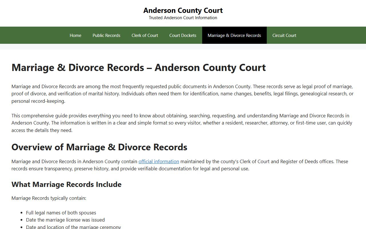 Anderson County Dissolution of Marriage