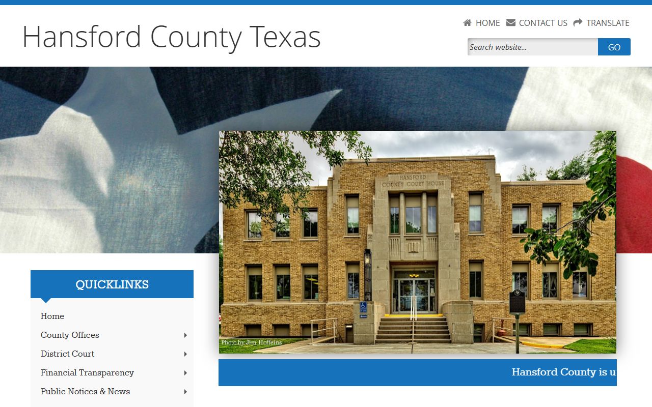 Hansford County official website showing District Clerk information for dissolution of marriage records