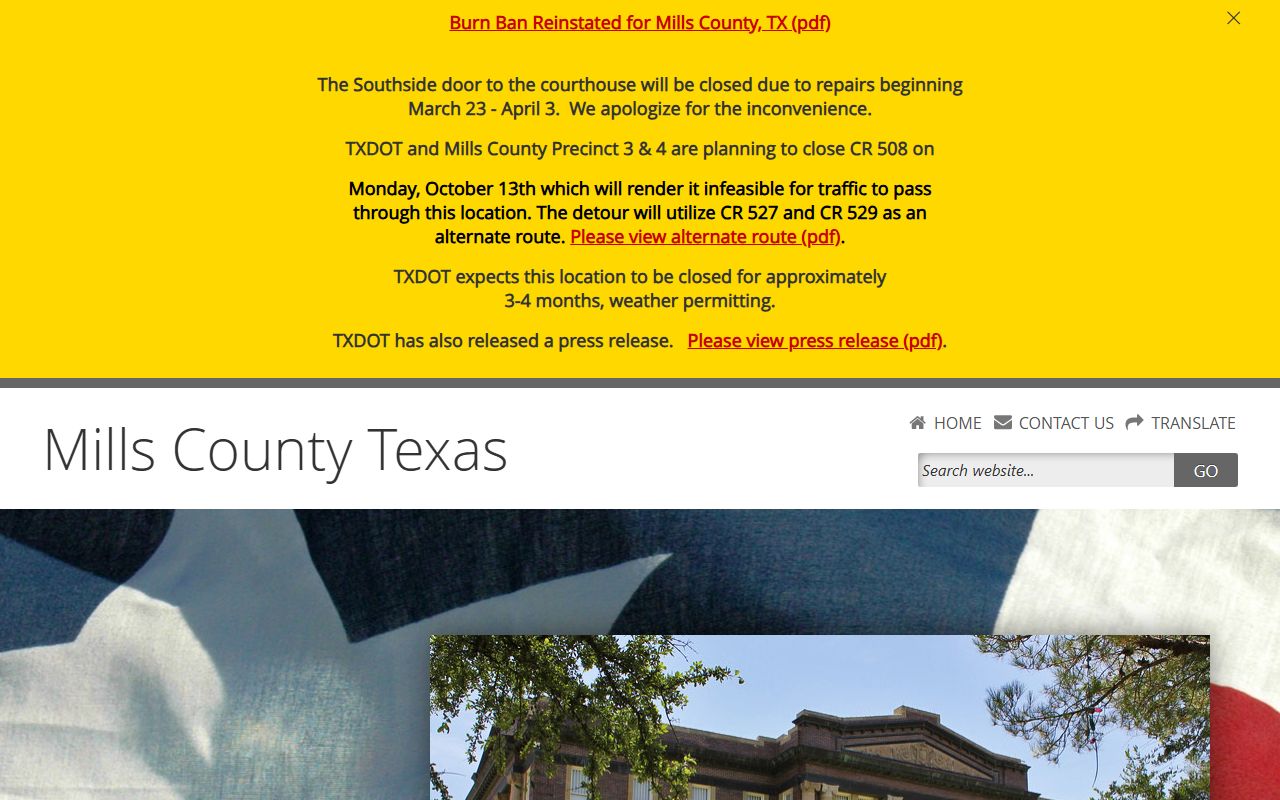 Mills County official website for dissolution of marriage records in Goldthwaite