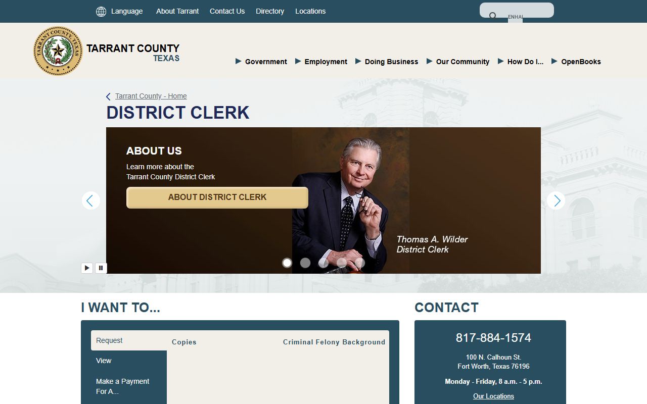 Tarrant County District Clerk website - Mansfield dissolution of marriage records