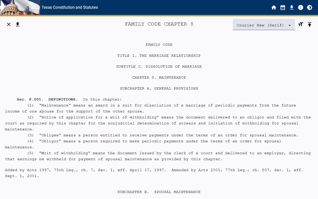 Texas Family Code Chapter 6 Dissolution of Marriage